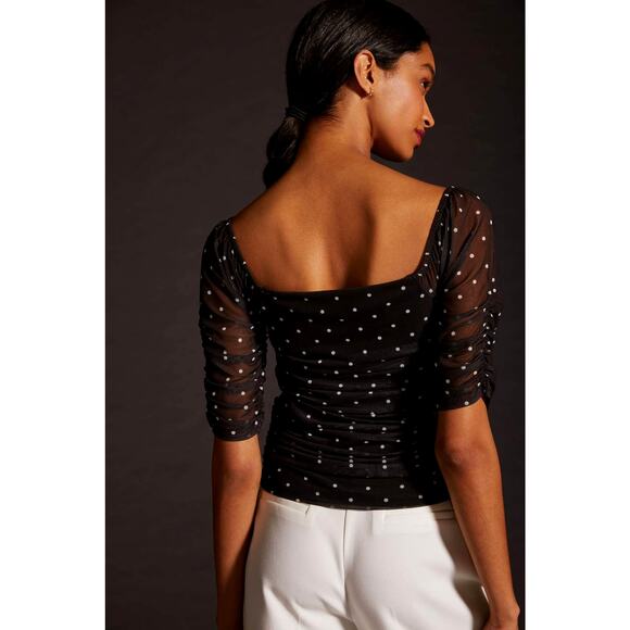 Anthropologie Shirred Mesh Polka Dot Top - New - Size XL - Picture 3 of 6